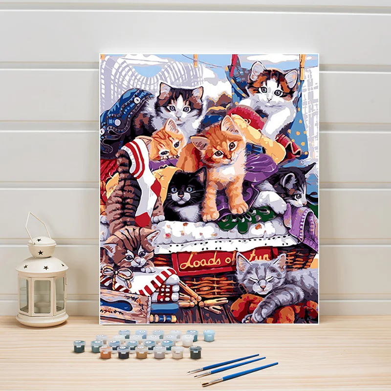 

Paint Oil Painting By Numbers Cat Animals DIY Canvas Acrylic Coloring Art Pictures For Living Room Wall Adults Drawing One Piece