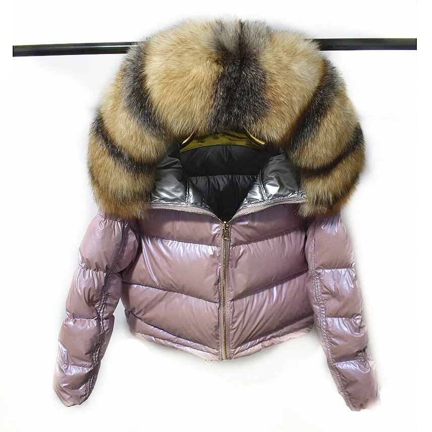 

2018ladies new double-faced duck down jacket with natural crystal fox fur large collar, thick fur with hat coat double-sided we