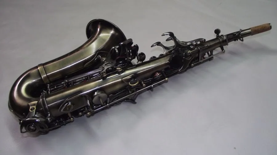 Античный сопрано саксофон изогнутый бронзы латунный корпус и ключи