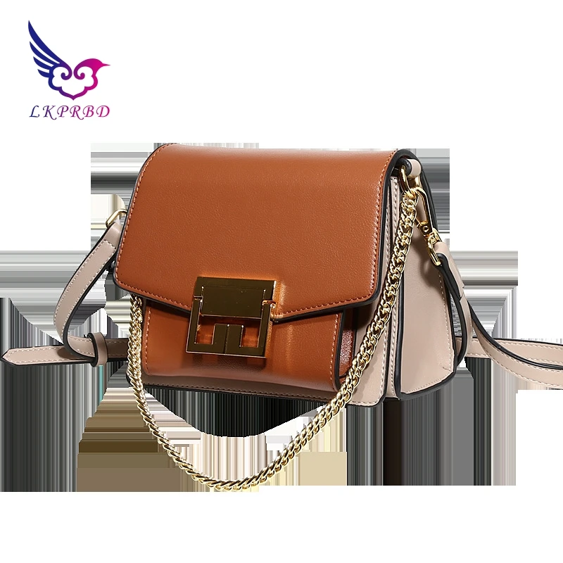

lkprbd Leather fashion design, many kinds of color lock chain, small square retro simple, single shoulder handbag, Satchel Bag.