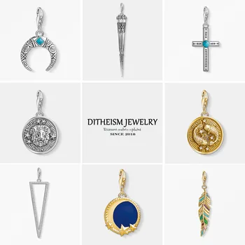 

Vintage Cross Blue Charms Pendant,2019 Jewelry 925 Sterling Silver Gift For Women Men Boy Girls Lover Fit Bracelet Necklace Bag