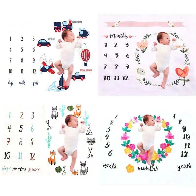 

2018 Newborn Baby Blanket Monthly Growth Number Photography Props Swaddle Stroller Bedding Milestone Wrap Photo Background