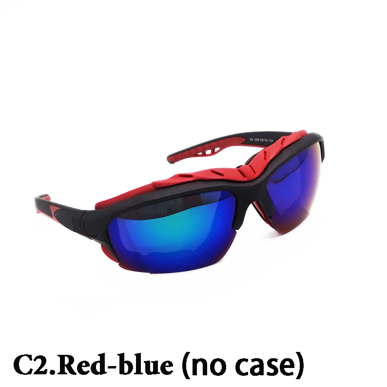 Профессиональные очки для катания на лыжах, спортивные солнцезащитные очки для улицы, очки для верховой езды, ветрозащитные, анти-песочные, для женщин и мужчин, качественные - Цвет: red blue no case