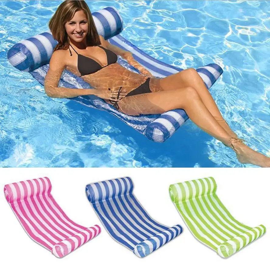 

Swimming Pool Float Hammock Inflatable Stripe Water Hammock Lounge 6 Colors For Choice With Pump