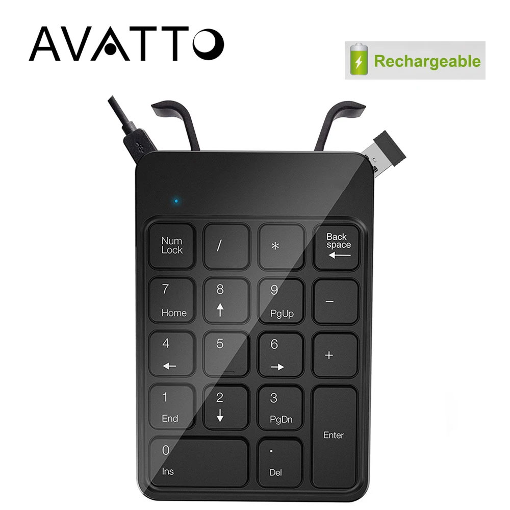 [AVATTO] Rechargeable 2.4G Wireless USB Numeric Keypad Numpad Number 18 keys Pad Chocolate Keyboard for Laptop Desktop PC