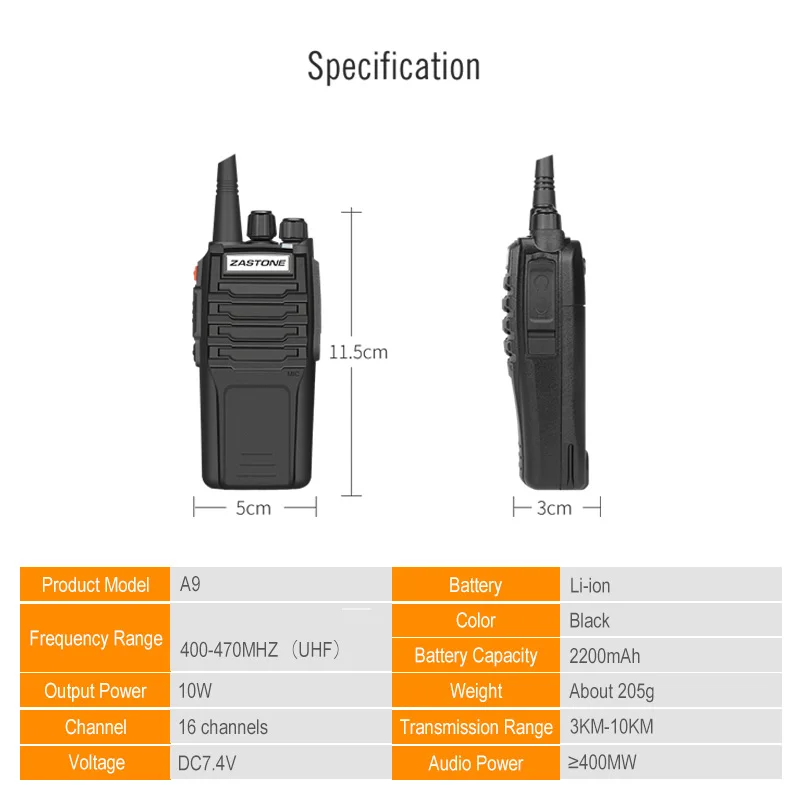 Zastone A9 10 Вт коммуникационное оборудование UHF 400-480 МГц портативный приемопередатчик Walkie Talkie CB радио портативная рация