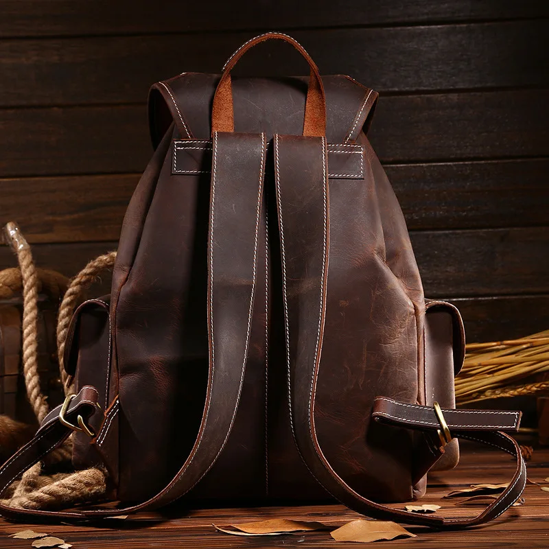 Кожаный рюкзак мужской винтажный вместительный коричневый|mens leather backpack|leather