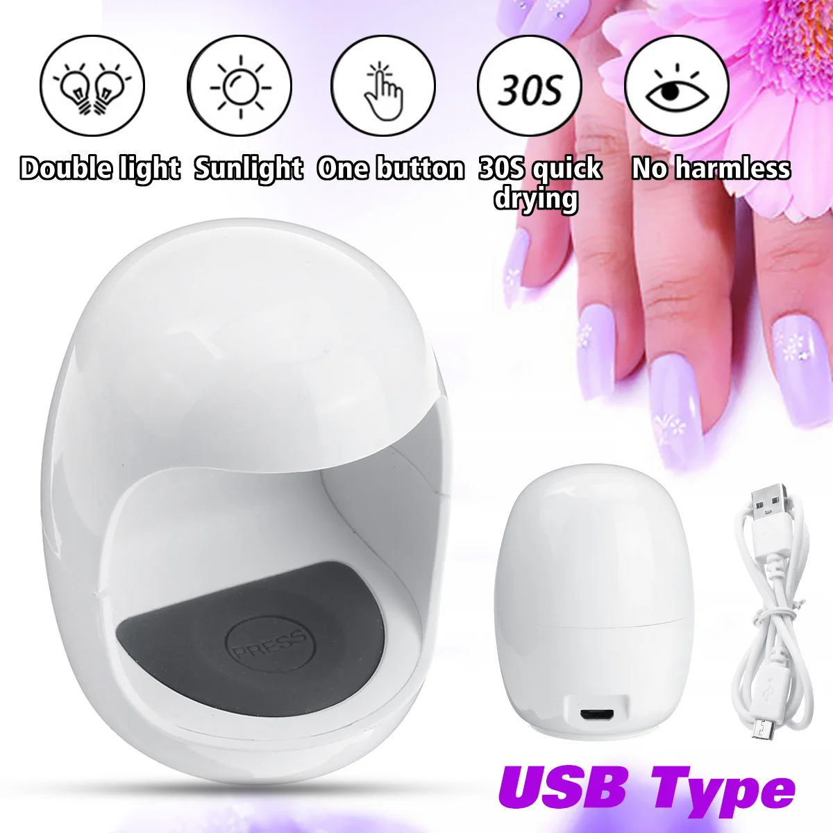 

Mini Portable White Mini USB UV/LED Nail Art Equipment Dual Light Nail Gel Polish Dryer Nail Art Light Therapy Machine