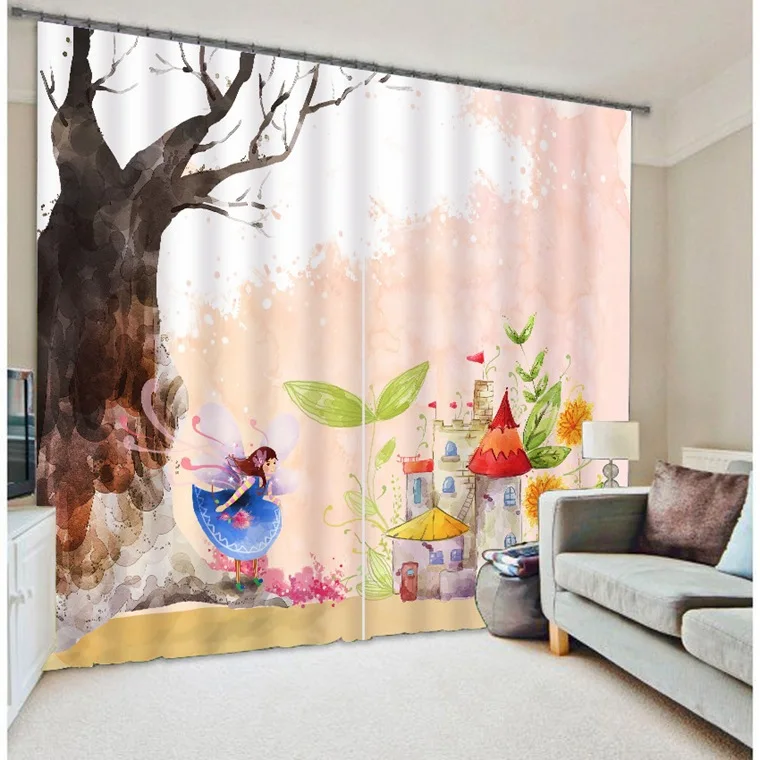 

Cartoon Castle Luxury Blackout 3D Window Curtains For Living Room Bedroom Customized size Drapes Cortina Rideaux Cushion cover