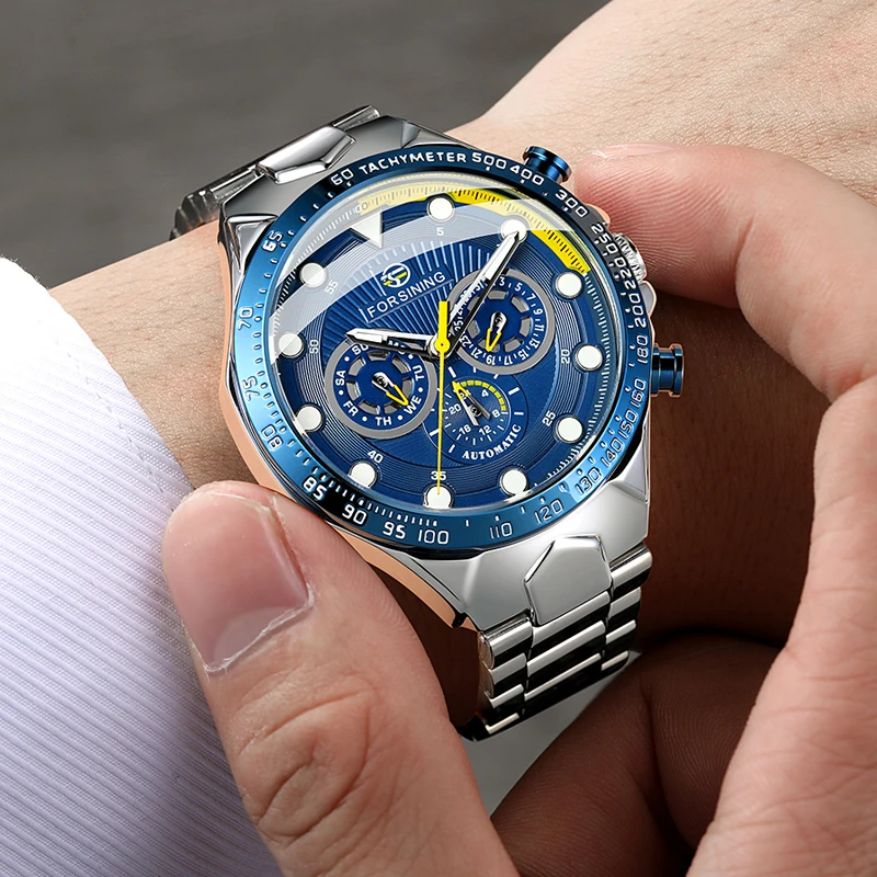

FORSINING 6 Hands Day Date Multi-function Mechanical Watch Man Automatic Self Winding Men Business Wristwatches Blue Men's Watch