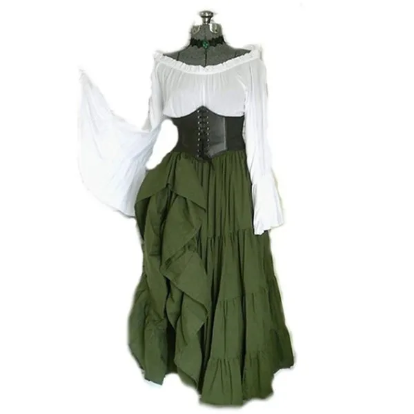 Средневековый костюм, костюм на Хэллоуин для женщин, длинное платье в стиле древнего Ренессанса, костюм для косплея в викторианском стиле, нарядная одежда для маскировки - Цвет: Зеленый