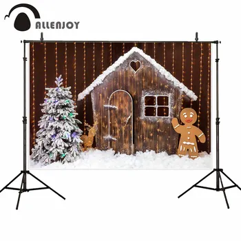 

Allenjoy photography backdrop Christmas tree cottage reindeer snow glitter decoration background photophone photocall shoot prop