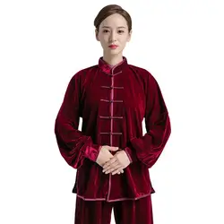 Новый китайский Униформа кунг-фу с длинными рукавами Высокое качество золото, бархат Тай Чи одежда боевых искусств костюм Ушу