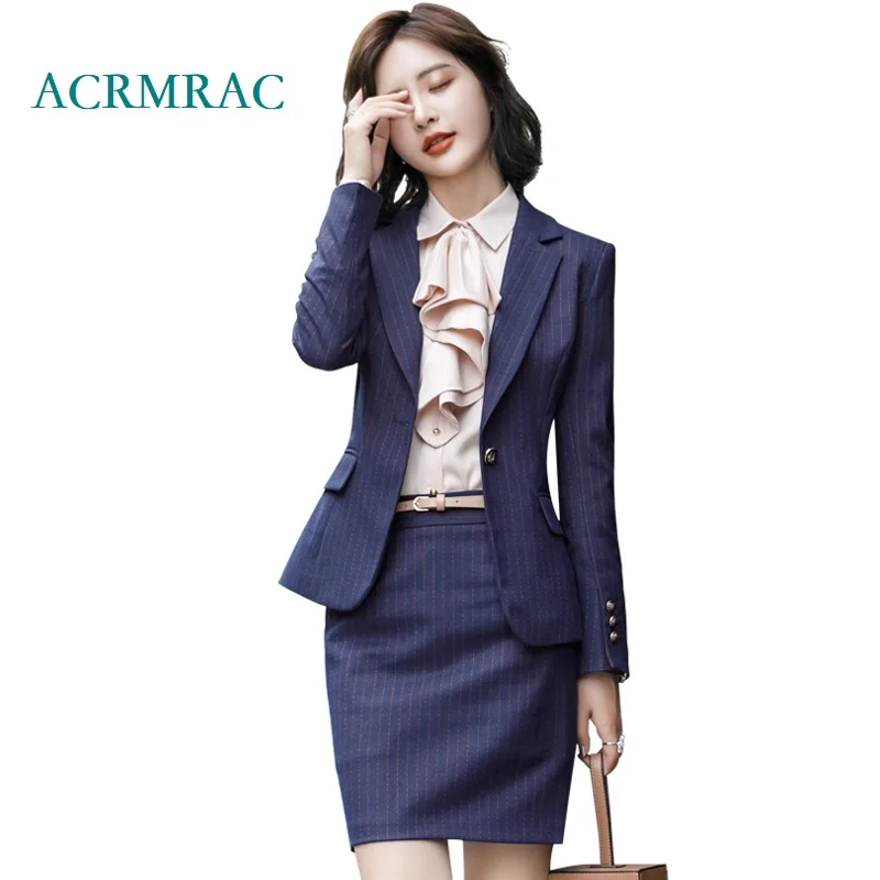 

ACRMRAC Women suits Autumn And Winter Light streaks Slim jacket pants OL Formal Women pants suits Womens business suits