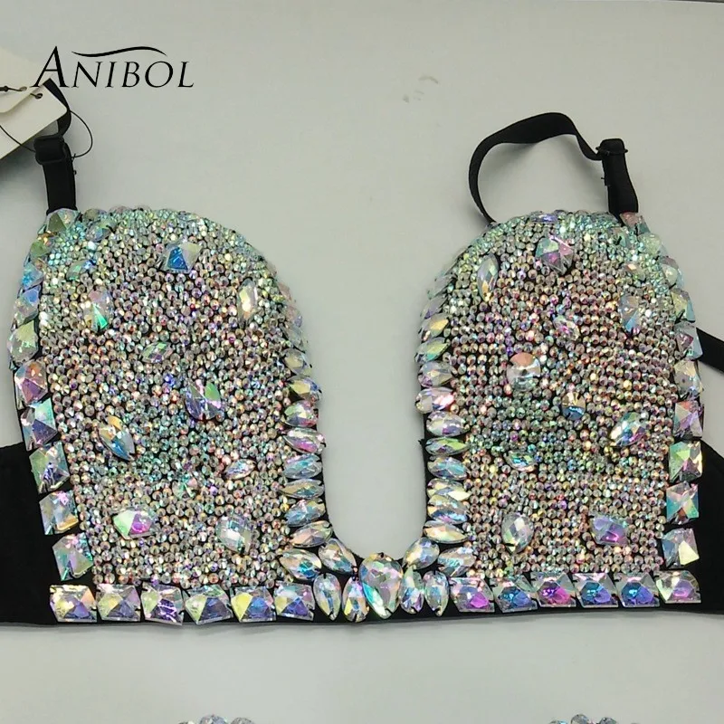 High-end Customized Bikini Bra Crystal Women Swimwear Tops Sexy Club Wear Underwear Rhinestone Female Swimwear Brassiere