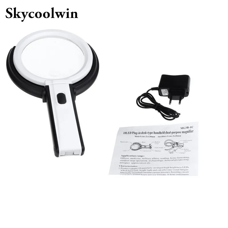 10 LED Light Magnifier Magnifying Glass with Light Lens Table Desk type