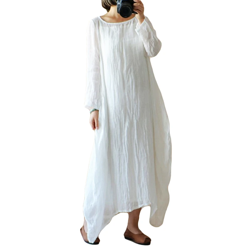 Vintage-Plus-Size-Dress-for-Women-4XL-5XL-Solid-Color-O-Neck-Long-Sleeve-Oversized-Autumn (1)