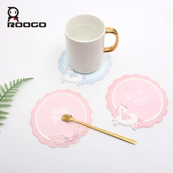 

Roogo Cartoon Silicone Mat Cup Coaster Drink Coasters Hot Insulation Pad Round Mats For Home Table Decorations Pink Placemat