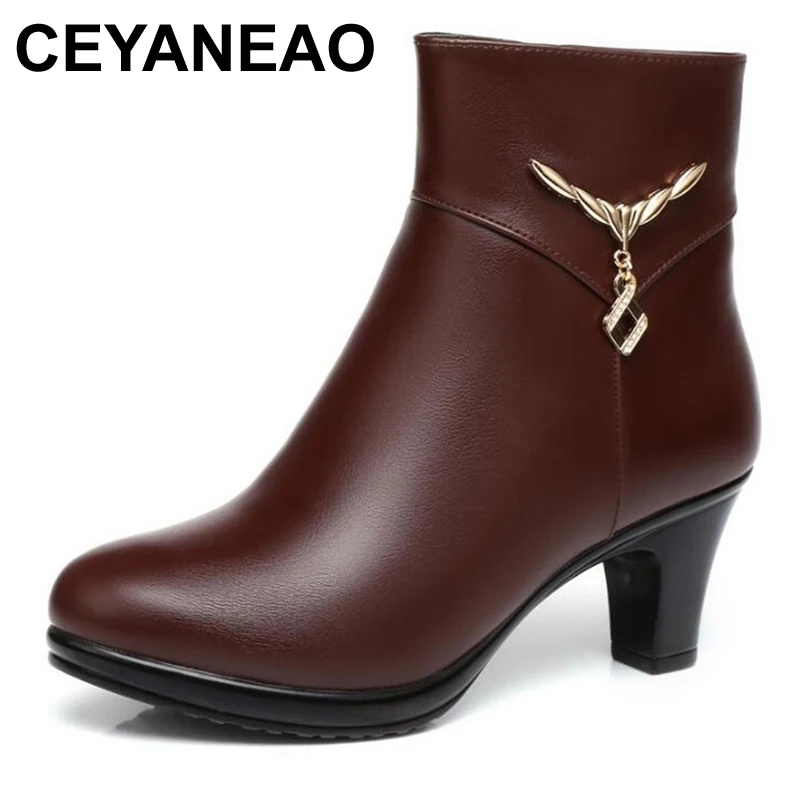 

CEYANEAO 2018 Stylish and elegant winter shoes woman boots ankle boots 2018 new shoes high heels plus velvet snow boots E921