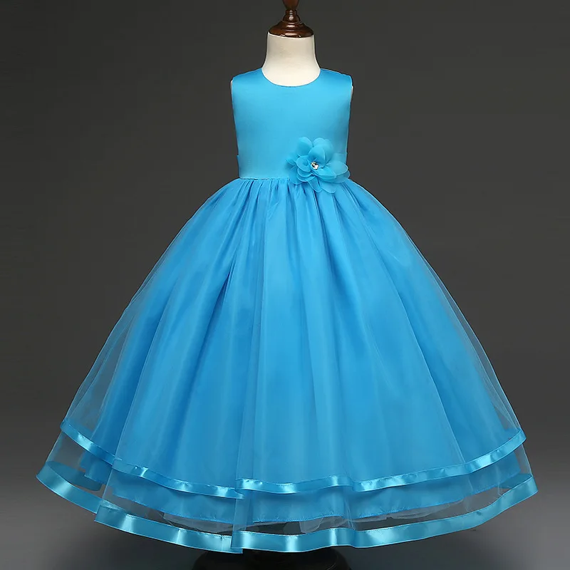 Платья с цветочным узором для девочек; коллекция года; детская вечерняя одежда принцессы; торжественное детское платье для девочек; платья для свадебной вечеринки и выпускного бала; возраст 12 лет - Цвет: Light blue