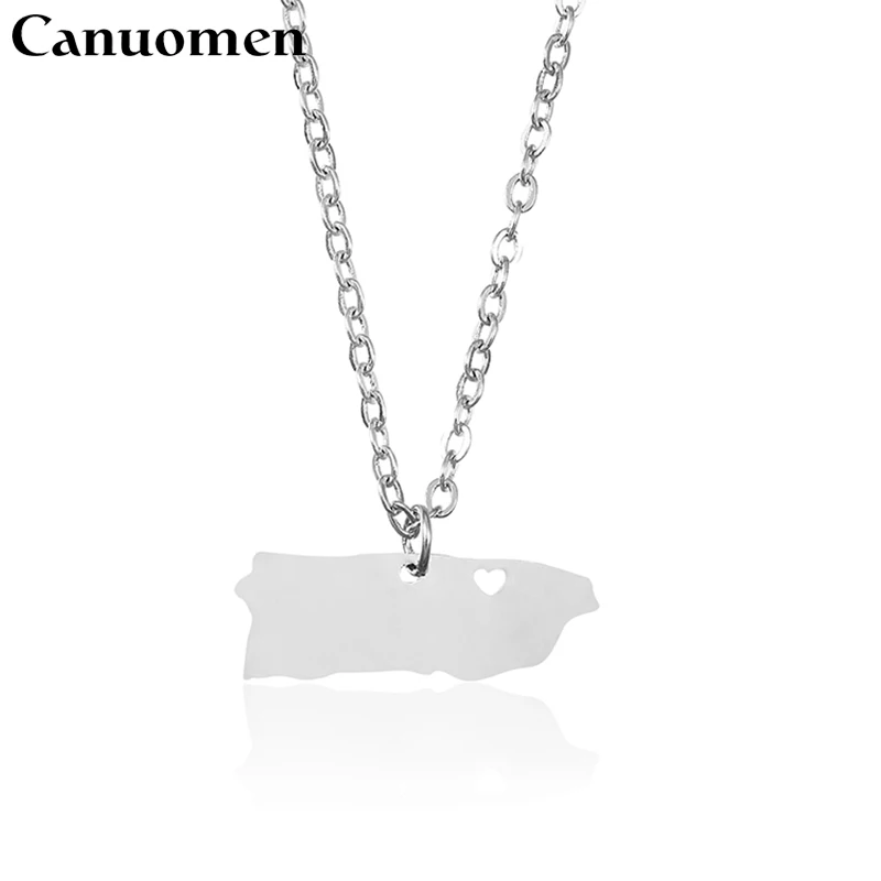 

Canuomen Puerto Rico Map Pendant Necklace Stainless Steel Silver Gold Love Hometown Gift Engraving Women Necklaces Jewelry