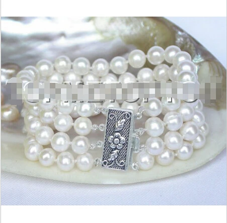 

8" 4row 9mm white round FW pearls bracelet 925 silver clasp E32^^^@^Noble style Natural Fine jewe SHIPPING new >>free shipping