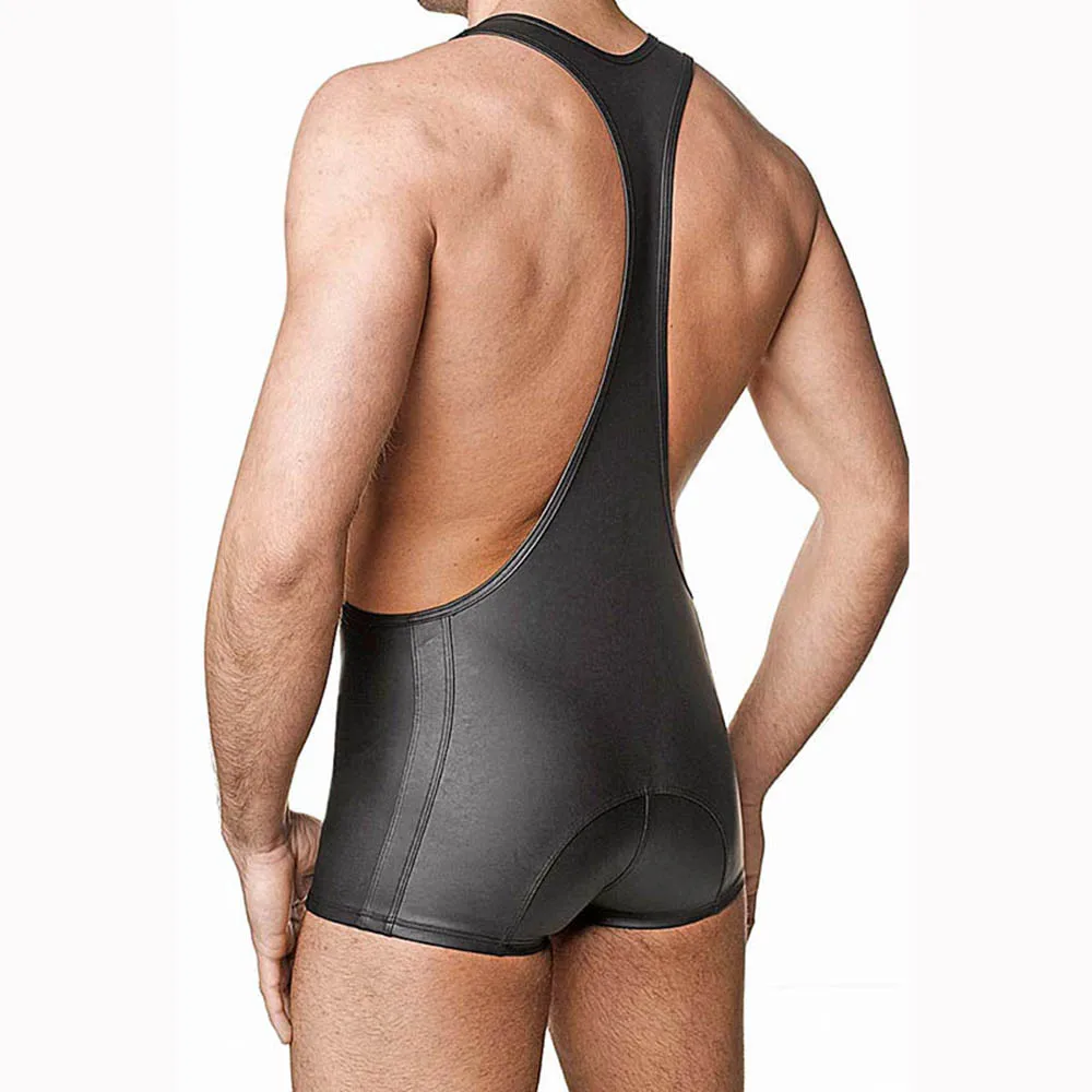 Plus Size 3XL Erotic Leather Wrestling Singlet Lingerie Sexy Plus Size Men Gay Underwear Bodysuit Catsuit Mens Latex Underwear