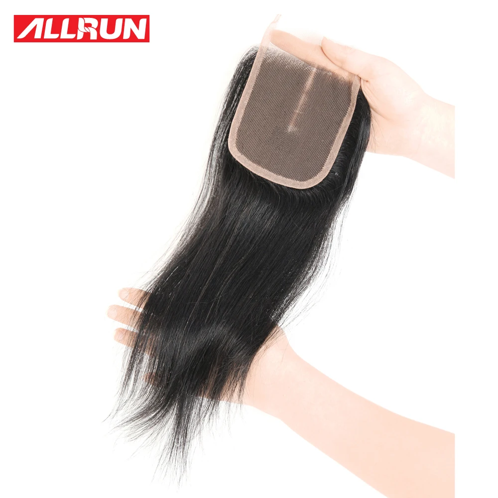 Allrunกลางส่วน4*4ลูกไม้ปิดบราซิลผมตรงผมมนุษย์ส่วนขยายไม่ใช่