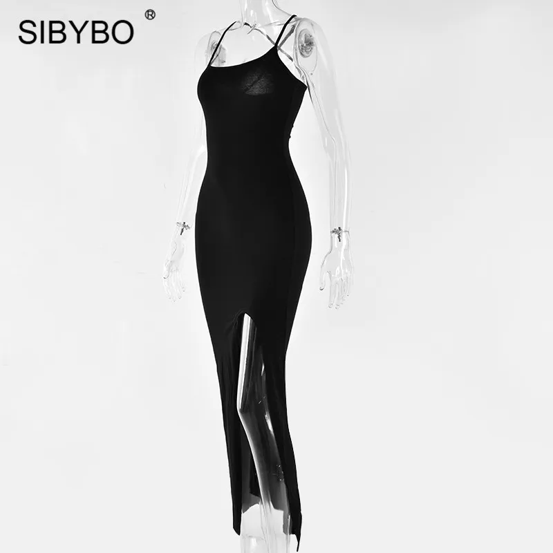 Sibybo сексуальное платье с разрезом на спине, женское платье с бретелькой через шею, без рукавов, Летнее Длинное Платье, Пляжное Платье с открытой спиной, Клубные вечерние платья