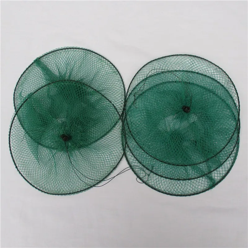 Folding Round Encapsulated Soft Steel Wire Metal Frame Nylon Mesh Crab Fish Net Mesh Fishing Network Fishing Landing Net Green10