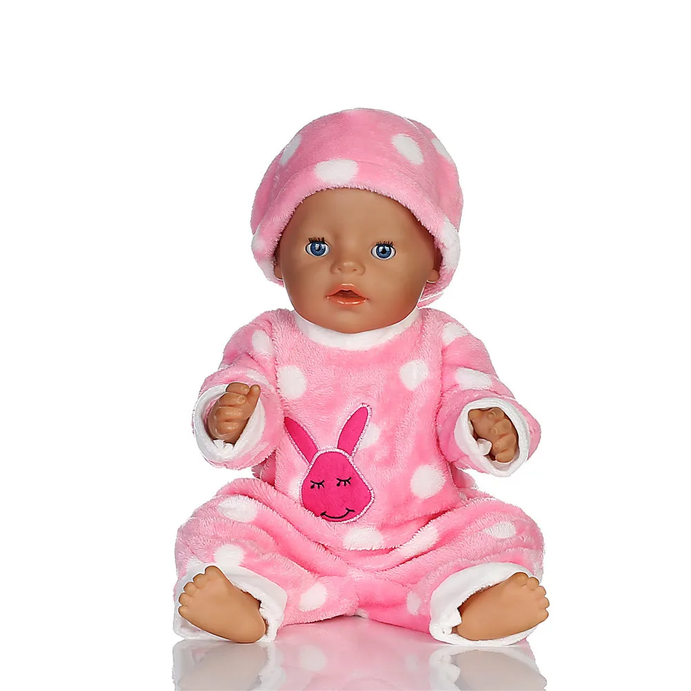 

Pink Rabbit Hat+jumpsuits Doll Clothes Wear fit 18 inch American Girl,43cm Baby Born zapf, Children best Birthday Gift N283