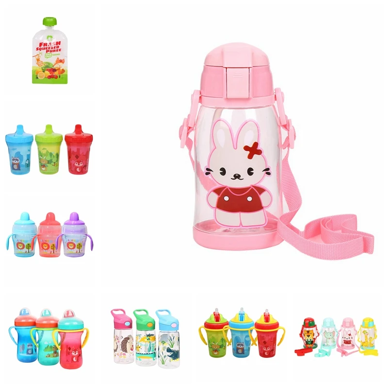

Silicone Sippy Kids Training Cups Baby Drinking Water Straw Handle Feeding Bottle Food Squeeze Storage 600ml Baby Bottle