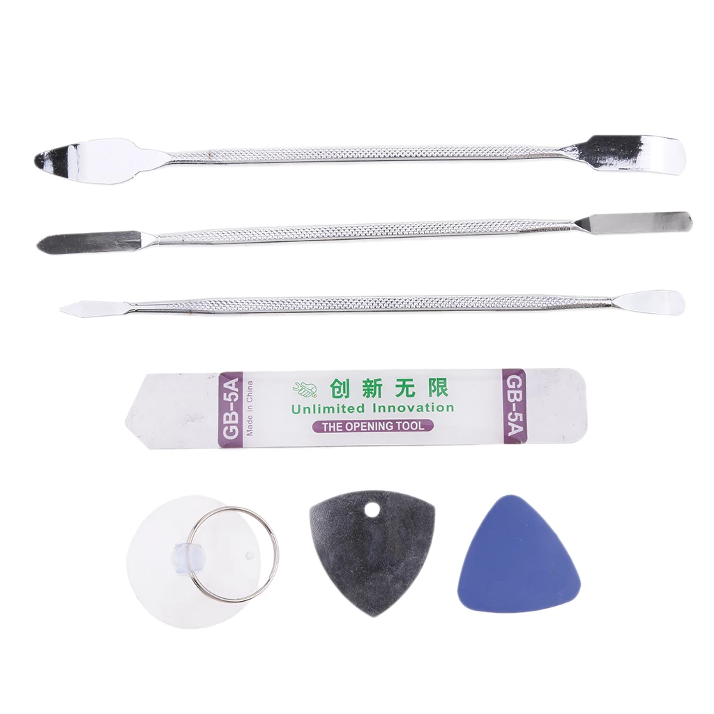 7pcs Metal Opening Pry Tool Pry Bar + Long Board Spudger + Suction Cup + Triangle Paddle Disassemble Repair Kit Set