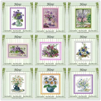 

Beautiful vase orchid Daisy Lilac flower counted printed on the canvas DMC 11CT 14CT kits Cross Stitch embroidery needlework Set