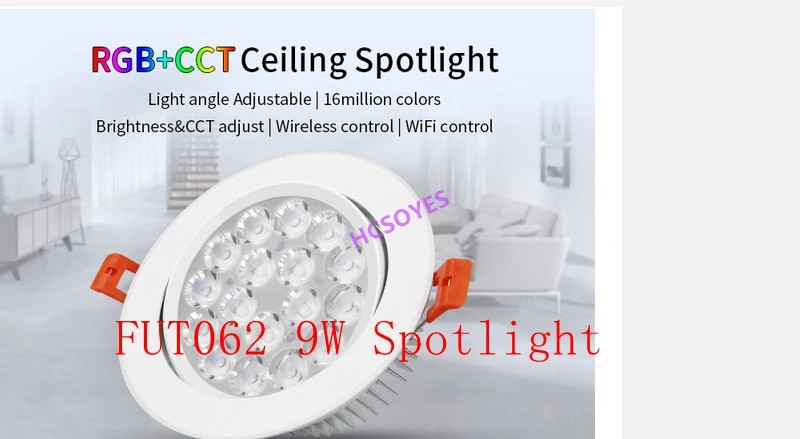 Milight FUT064 установленный заподлицо 9 Вт/FUT062 9 Вт RGB+ CCT светодиодный светильник светодиодный потолочный светильник регулировки угла светового луча 16 миллионов удаленное управление приложениями