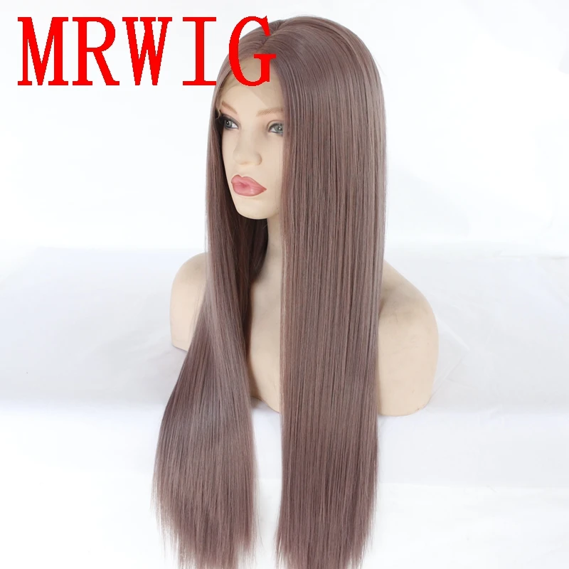 MRWIG Long Silky Straight Mxied Color Middle Part Synthetic Lace Front Wig Heat Resistant Fiber Cosplay 26in 320g for Woman