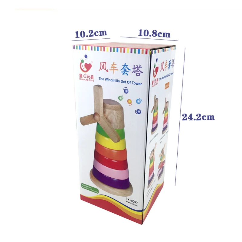 Baby Montessori Materials Wooden Educational Toys For Kids windmill Stack Tower Designer For Children Color Sorters Babies
