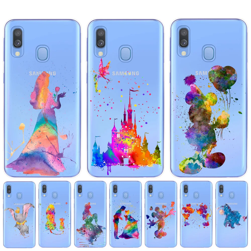 

Watercolour Art Minnie Princess Stitch Mermaid Case Cover For Coque Samsung Galaxy A10 A20 A30 A40 A50 A70 A7 A9 A6 A8 Plus 2018