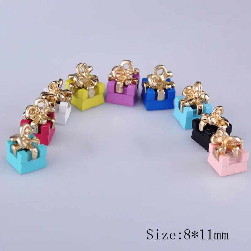

10pcs 8*11mm DIY Fashion 3D alloy enamel gift box charms for bracelet, metal dangle present box pendants earring jewelry making