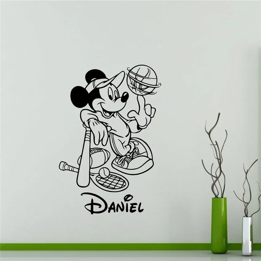 

Creative Custom Name Mickey Mouse home decoration Baby Quote Wall Decal Nursery Removable Wall Stickers home decoration