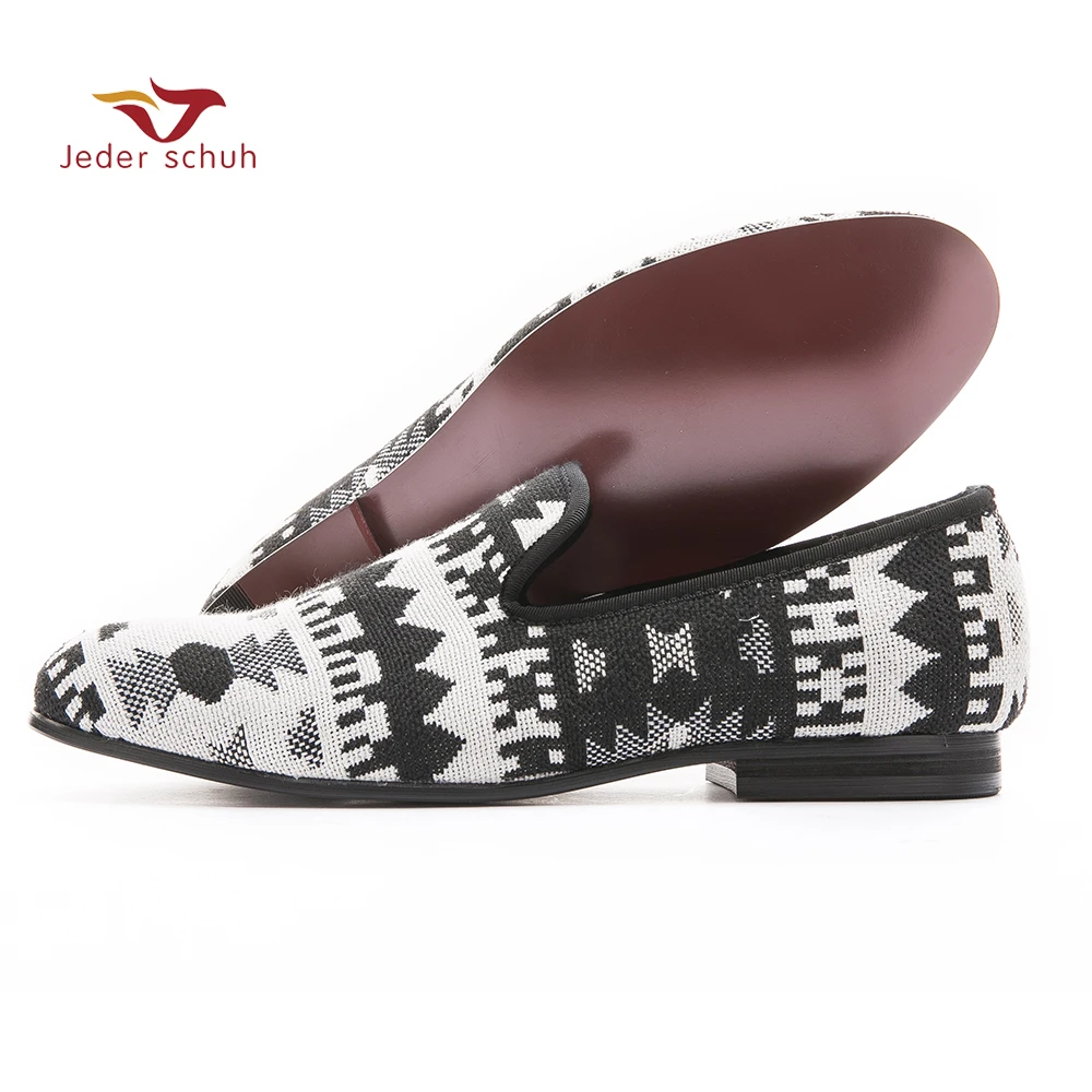 New black and white cotton fabric splicing men loafers retro style ...