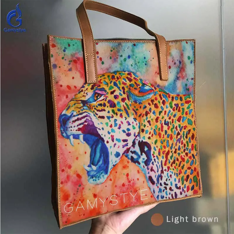 

GAMYSTYE Print Art Roaring leopard Bag Genuine Leather Bags For Women Handbags Female Bag Women Shoulder Bag Custom Gift For