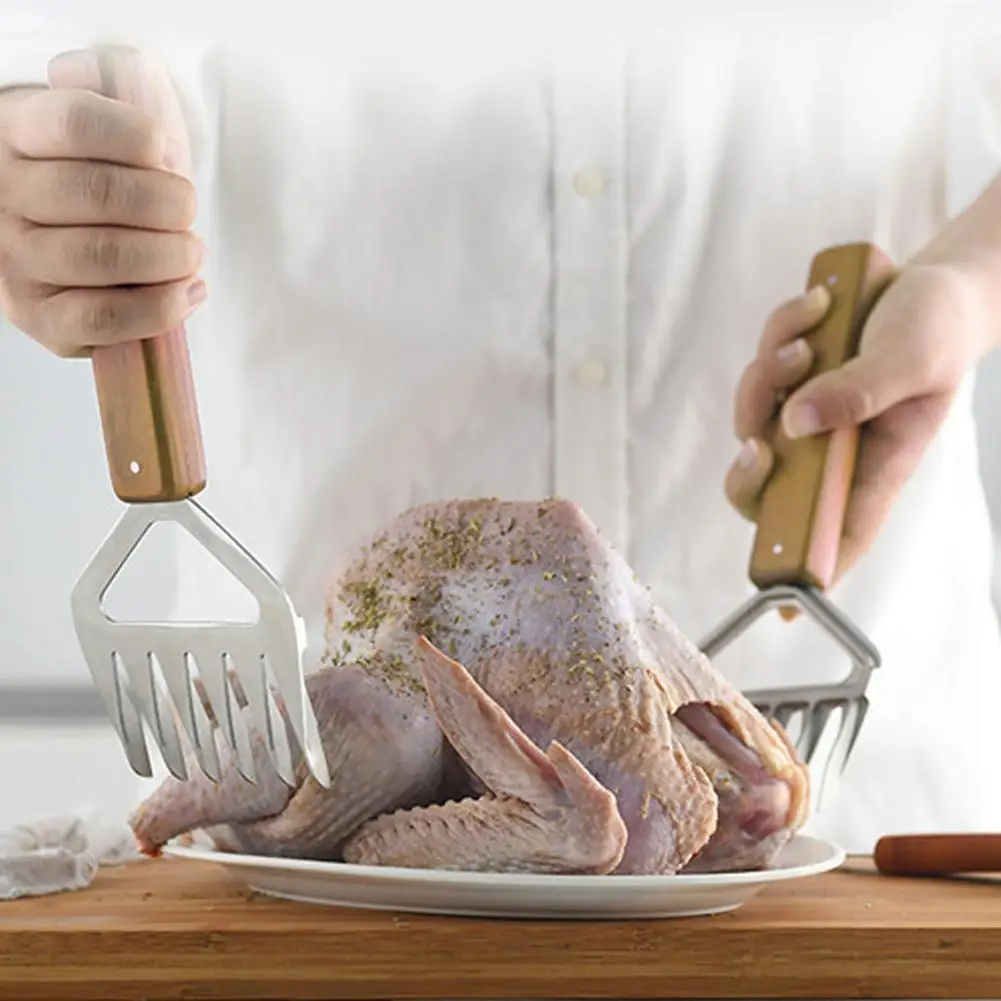 Meat Shredder Claws Wooden Handle Stainless Steel Bear Paws Chicken