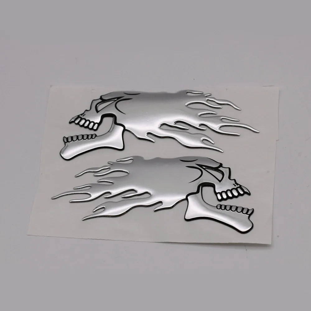 

2Pcs/Pair 3D Chrome Ghost Skull Head Auto Motorcycle Car Sticker Emblem Decals For Haley Honda Yamaha Kawasaki Suzuki 14.5x5.5cm