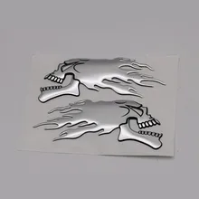2Pcs/Pair 3D Chrome Ghost Skull Head Auto Motorcycle Car Sticker Emblem Decals For Haley Honda Yamaha Kawasaki Suzuki 14.5×5.5cm