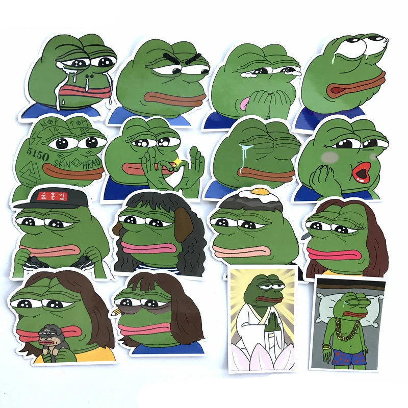 34 шт./лот стикеры в виде лягушек Pepe Sad, наклейка для сноуборда, багажа, автомобиля, холодильника, автомобиля, наклейки для ноутбука, подарки для детей F5