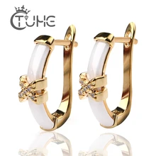 Модные Разноцветные серьги для женщин, свадебные золотые крестики, гладкие белые керамические серьги, Модный Блестящий Рождественский подарок