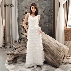 Weiyin 2019 Новый Белый вечернее платье без рукавов Элегантный V шеи Кружева длинное официальное вечернее платья Robe De Soiree WY1555