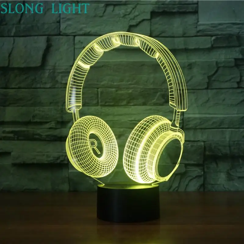 3D Lamp Headset DJ Illlusion Studio Monitor hifi Music Earphone 3d Night Light Headphone Colorful D - 32986205200