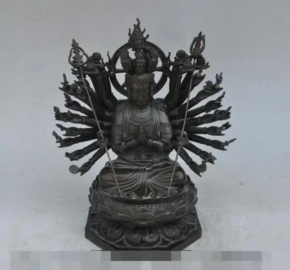 

S3288 10" chinese bronze Thousand hand lotus sakyamuni Kwan-Yin Goddess buddha statue